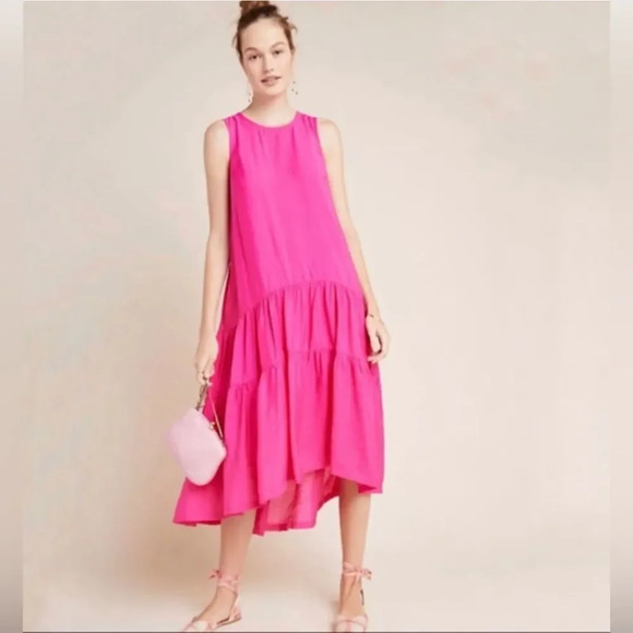NEW Anthropologie Maeve Marlene Tiered Maxi Dress Pink - Picture 1 of 13